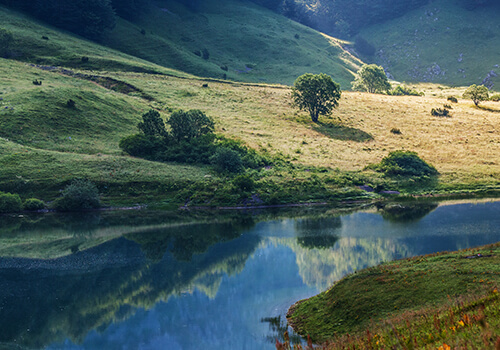 hills and river